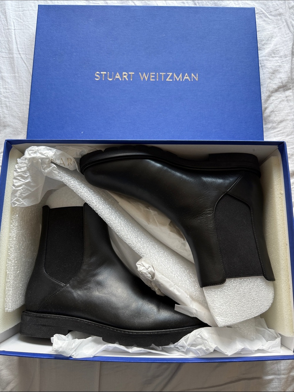 Stuart Weitzman Black Leather Chelsea Ankle Boots